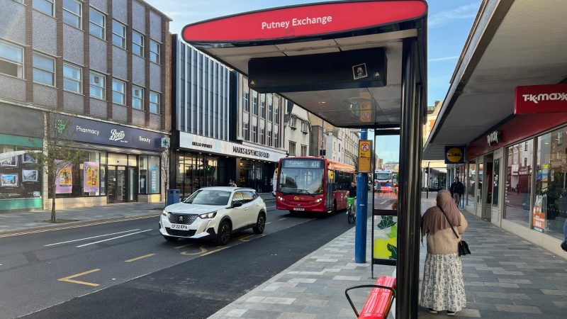 Bus stop opposite TK Maxx on Putney High Street