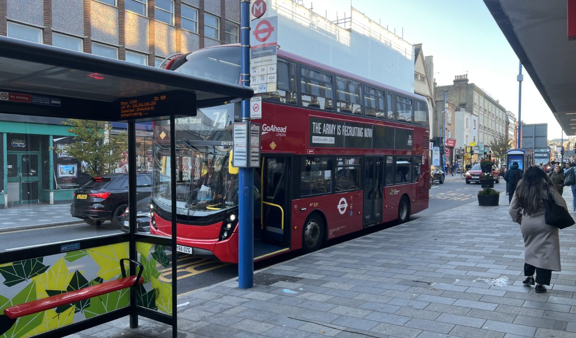 74 bus at the TK Maxx bus stop on Putney High Street