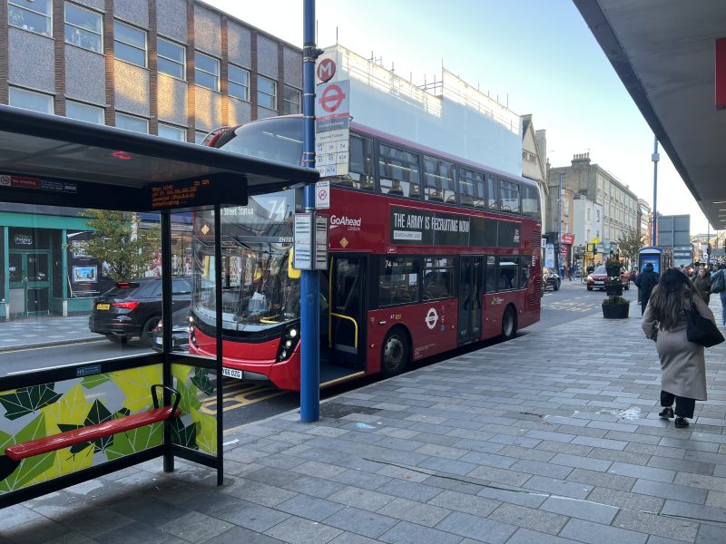 74 bus at the TK Maxx bus stop on Putney High Street