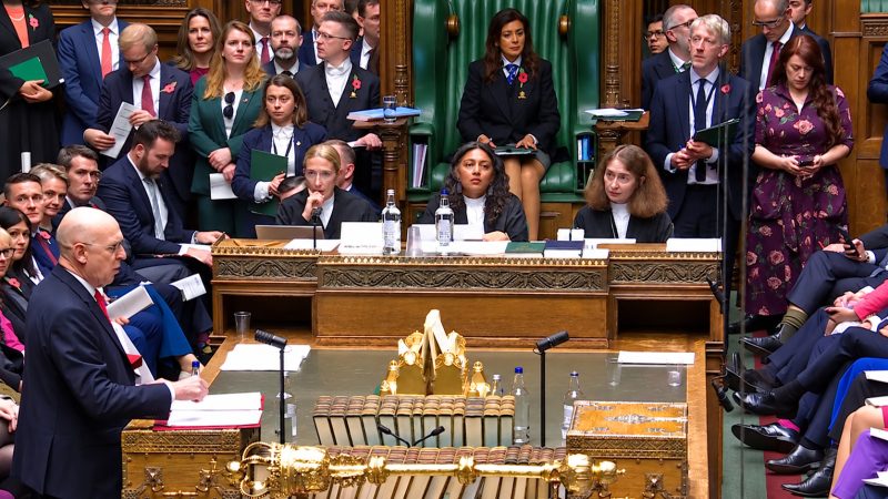 The Chancellor of the Exchequer delivers the Budget at the House of Commons despatch box on Wednesday 28 October 2026, watched by MPs and parliamentary officials.
