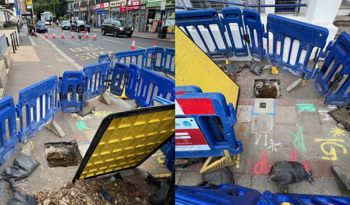 A small hole on Upper Richmond Road shutting down the pavement