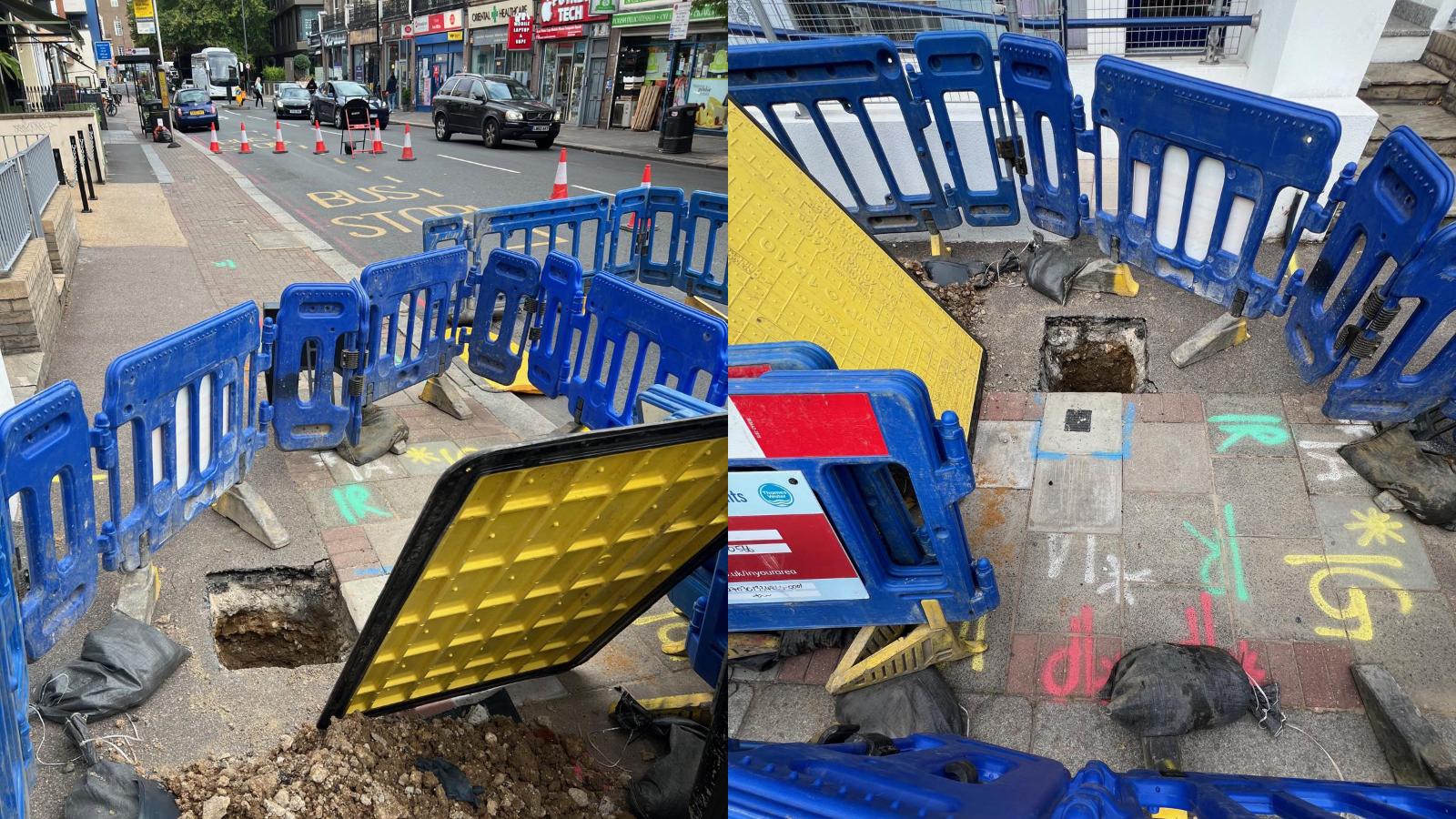 A small hole on Upper Richmond Road shutting down the pavement